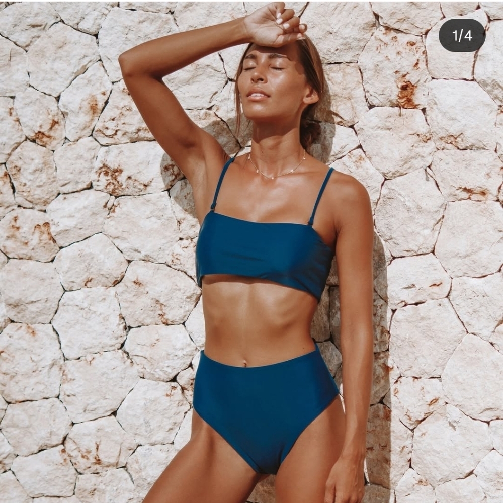 Blue Strapless Strapy Bikini Top - Size S